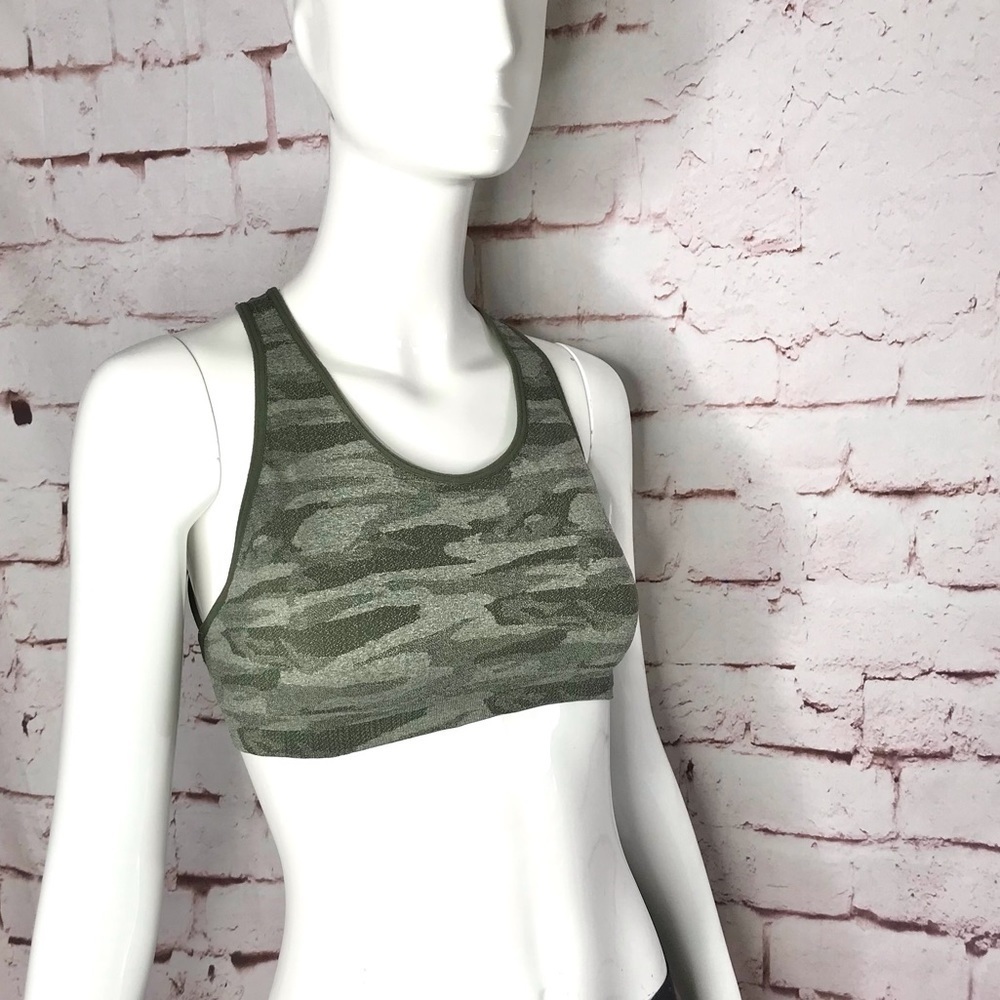 PRO FIT Seamless Olive Green Camouflage L Workout Activewear Bra Size Large - Picture 5 of 12